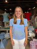 Larissa Blue & White Pleat Sleeve Tee