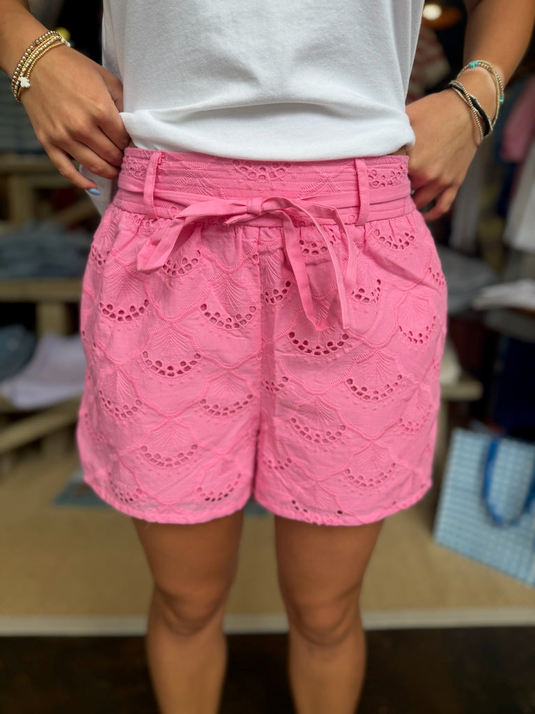 Pink Carnation Pintuck Scallop Shorts