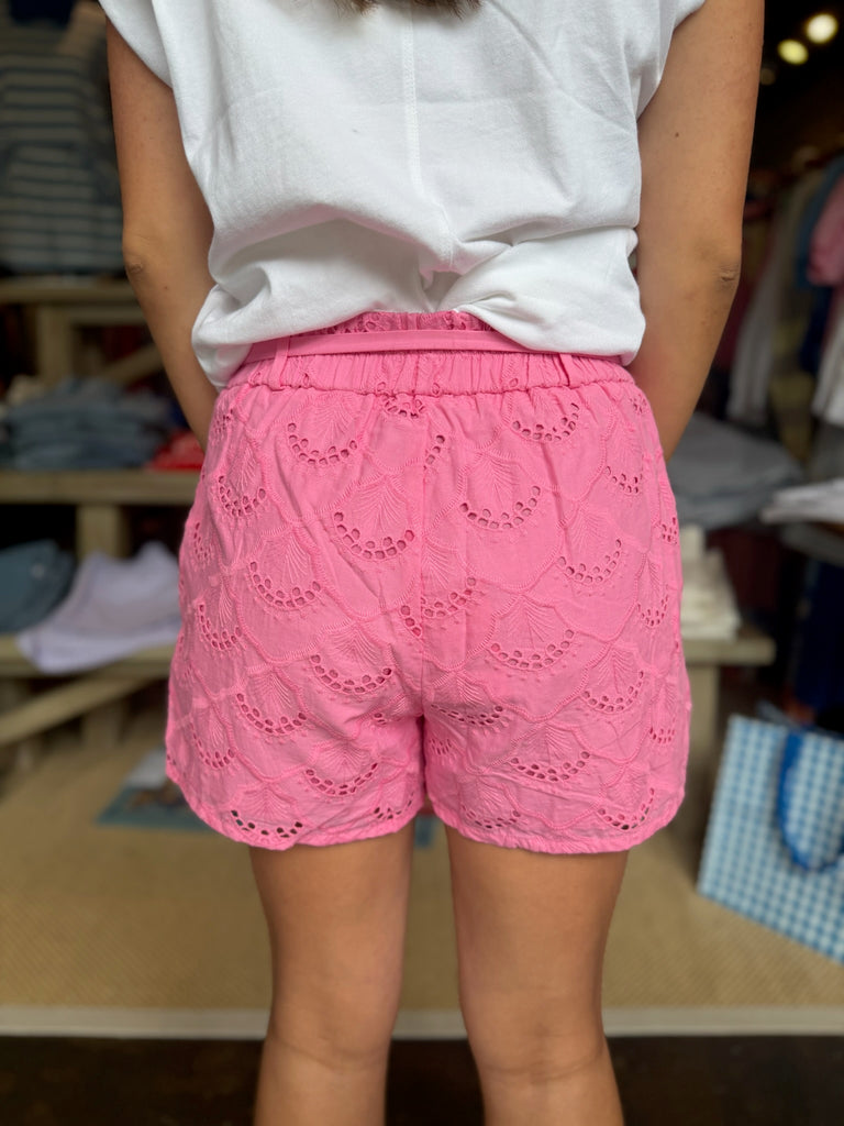Pink Carnation Pintuck Scallop Shorts
