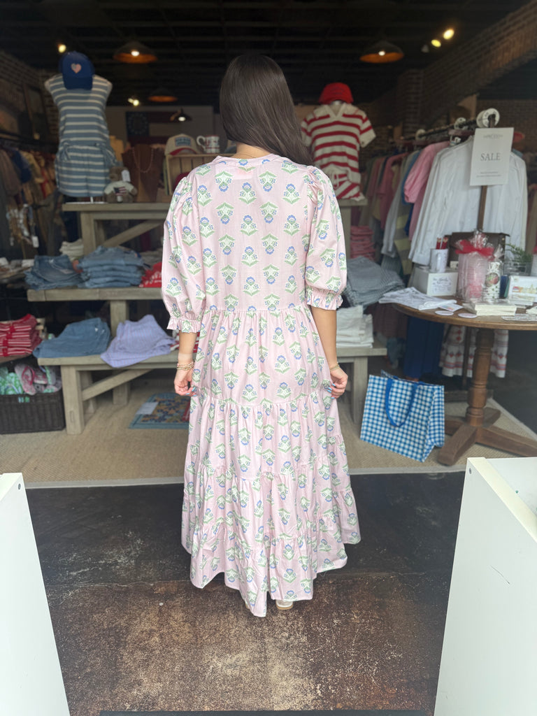 Pink French Floral Kiki Tier Maxi Dress